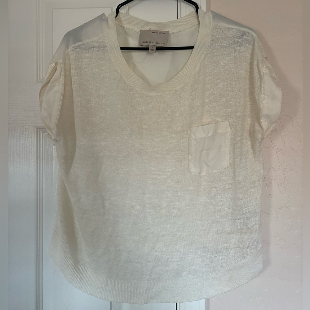 Banana Republic Heritage Collection Mixed Media Cream Short Sleeve Top